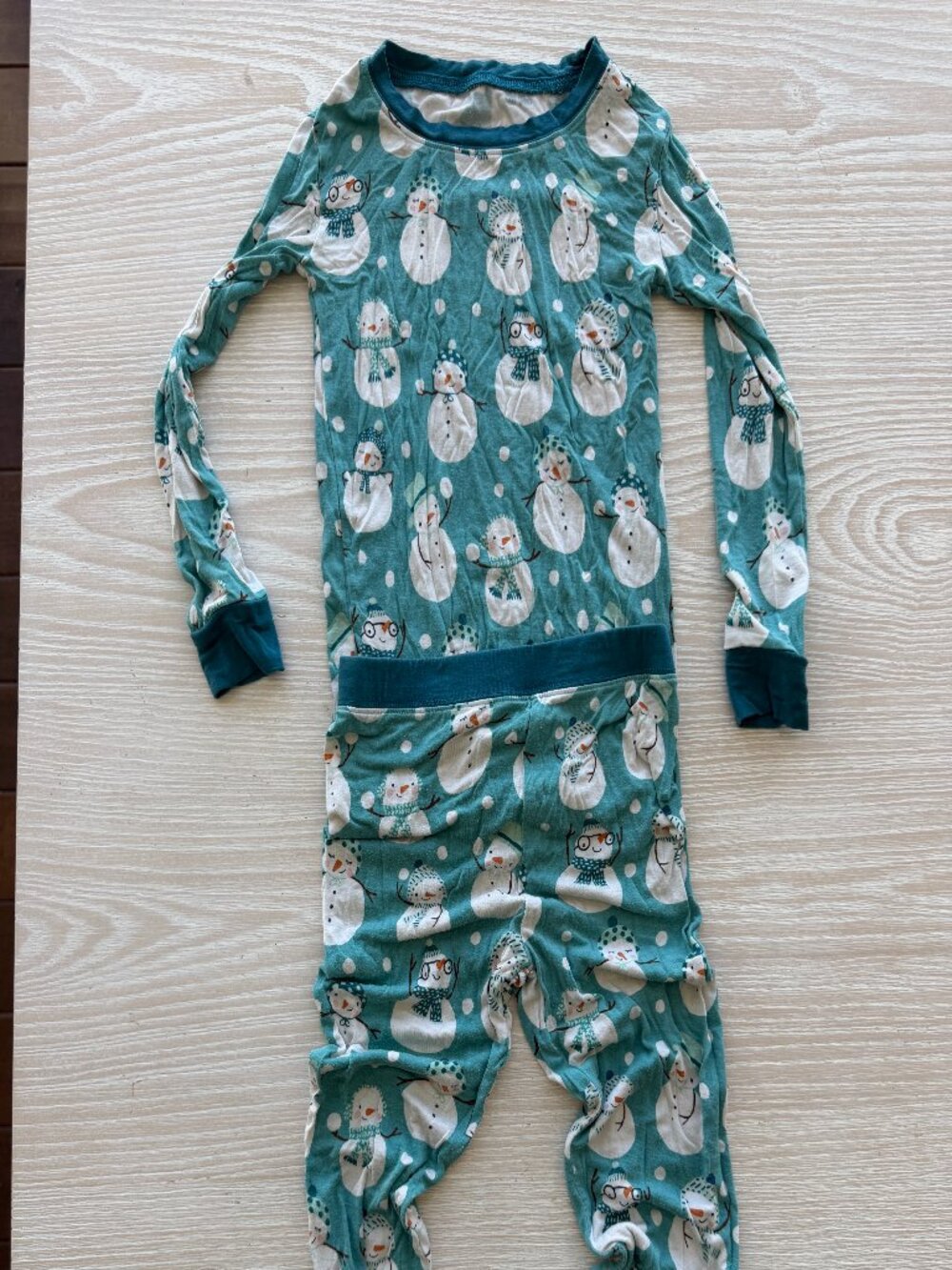 RARE Little Sleepies Snow Much Fun 4T Teal Snowman Bamboo Pajamas Retired Print